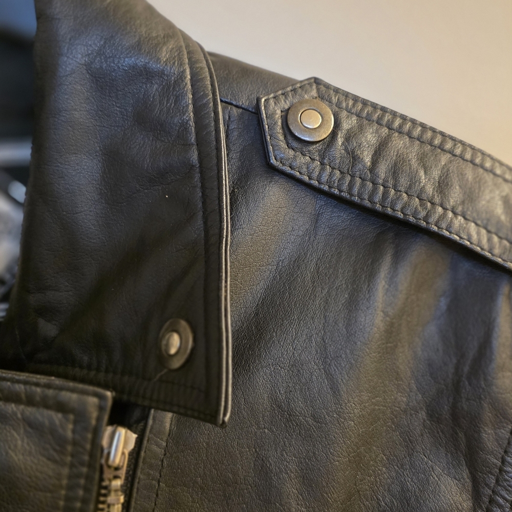 Vintage Korea Long Black Leather Trench Coat Bikers Belted Zippers Punk Medium - Picture 9 of 14